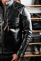 J100 Quilted Cafe Racer Leather Jacket Horsehide 8