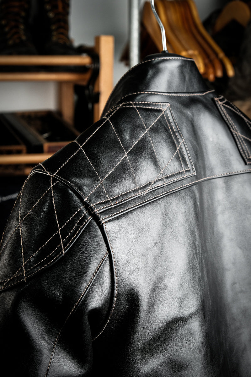 J100 Quilted Cafe Racer Leather Jacket with Horseskin Details 14