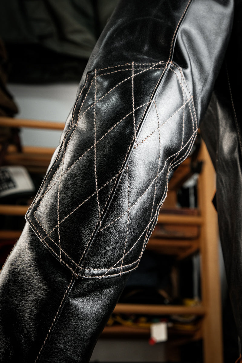 J100 Quilted Cafe Racer Leather Jacket with Horseskin Details 15