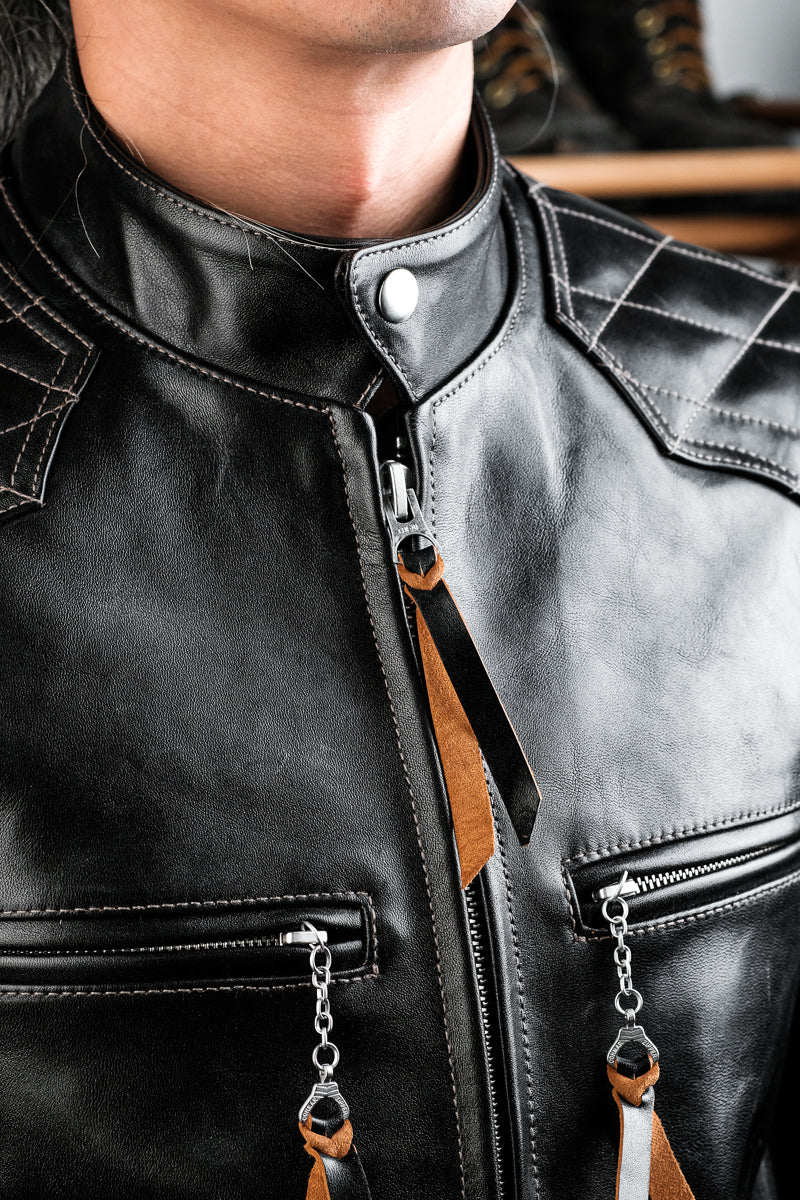 J100 Quilted Cafe Racer Leather Jacket with Horseskin Details 22