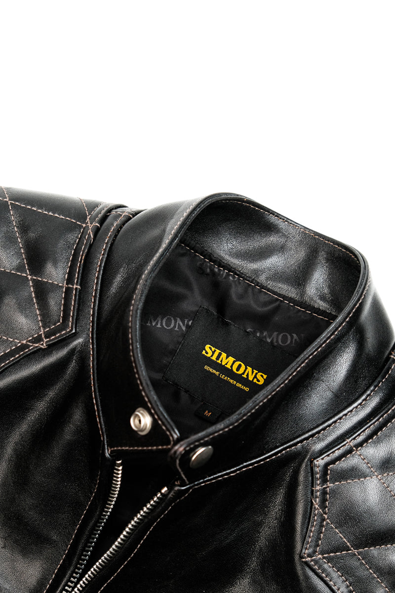 J100 Quilted Cafe Racer Leather Jacket with Horseskin Details 3