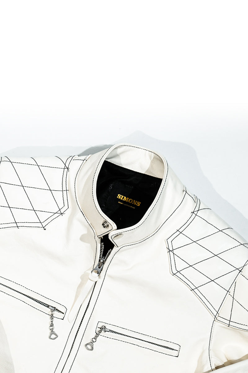 J100 Quilted Coffee-Colored Racing Lambskin Details