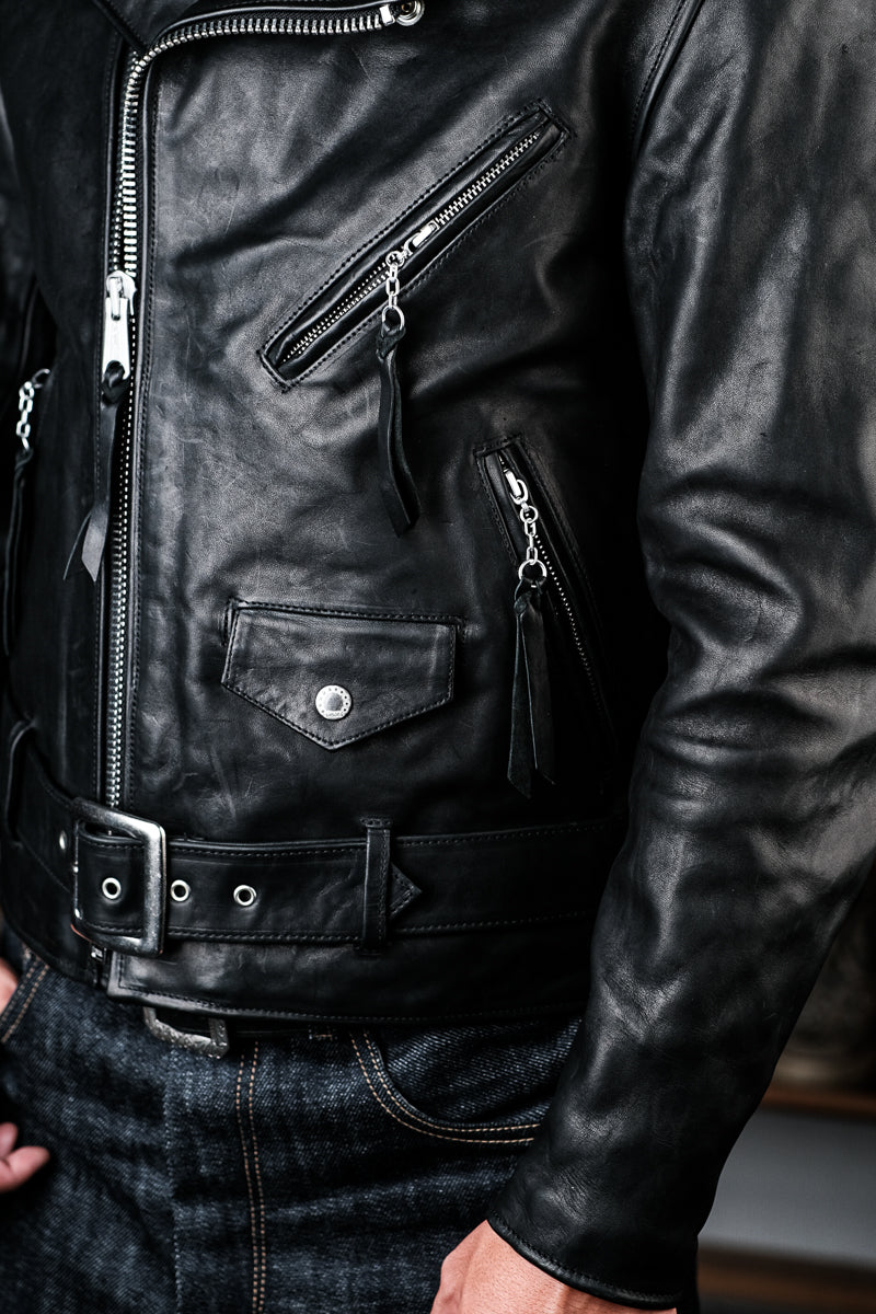 Marlon Brando motorcycle leather jacket oil waxed horsehide detail