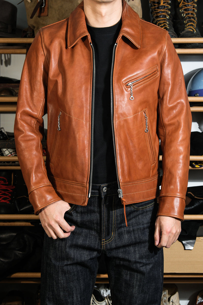 REAL SIMONS Mulholland Drive Leather Jacket - 1930s CHP Tea Core