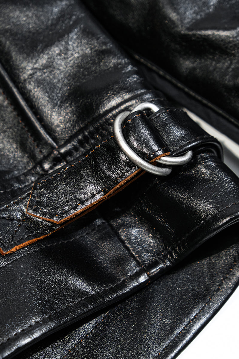 Mulholland Genuine Leather Motorcycle Jacket — Tea Core Horsehide Details 11