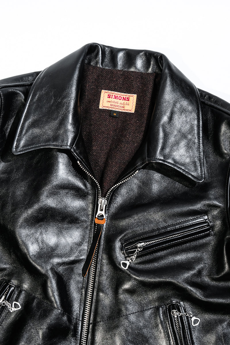 Mulholland Genuine Leather Motorcycle Jacket — Tea Core Horsehide Details 5
