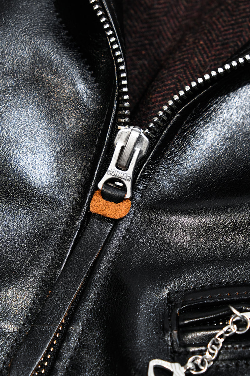 Mulholland Genuine Leather Motorcycle Jacket — Tea Core Horsehide Details 6