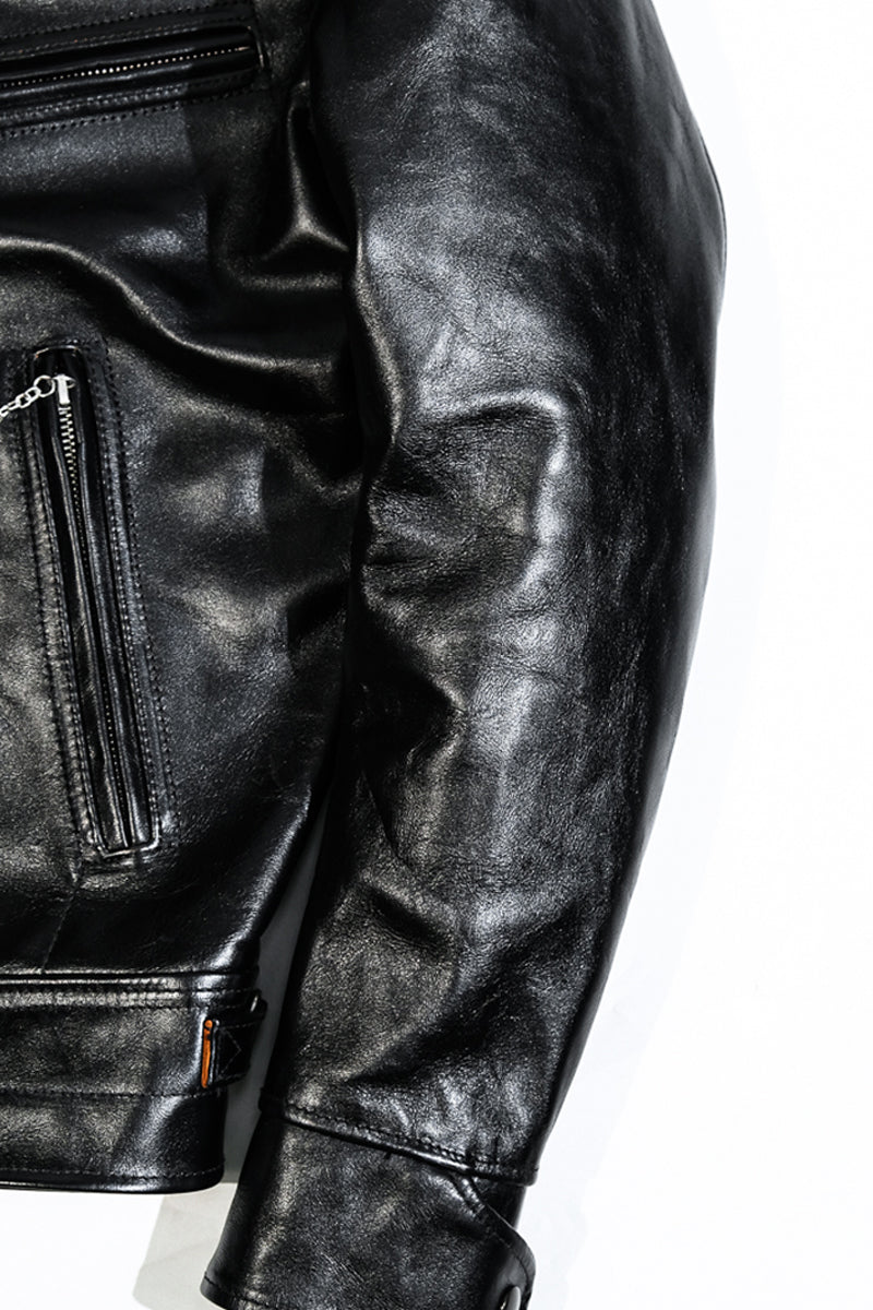 Mulholland Genuine Leather Motorcycle Jacket — Tea Core Horsehide Details 8