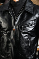 Mulholland Genuine Leather Motorcycle Jacket — Tea Core Horsehide Details
