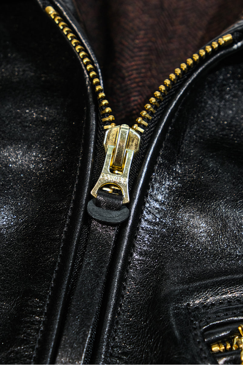 Mulholland Leather Motorcycle Jacket Waxed Horsehide with Zipper