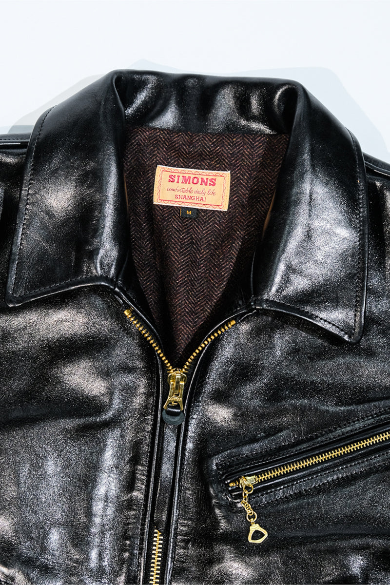 Mulholland Policeman's Leather Motorcycle Jacket Oiled Waxed Horsehide Details