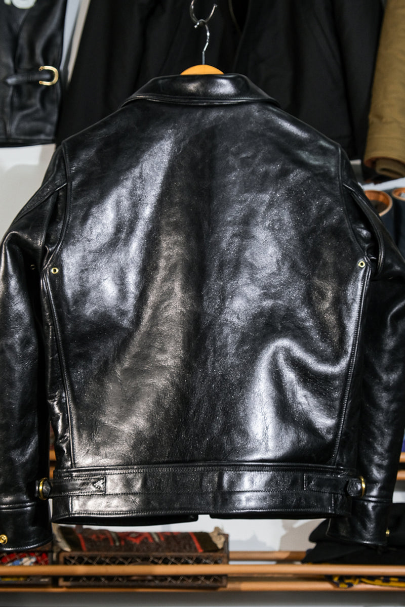 Mulholland Policeman's Leather Motorcycle Jacket Waxed Horsehide Back View