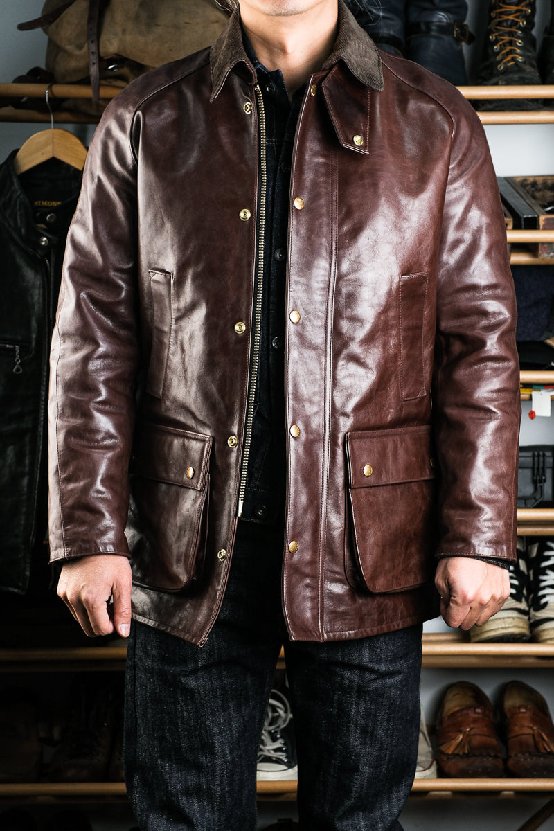 Full-Grain Oil-Waxed Horsehide Field Jacket -Corduroy Collar