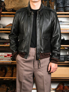 Vintage-goatskin-A2-bomber-jacket-front-view
