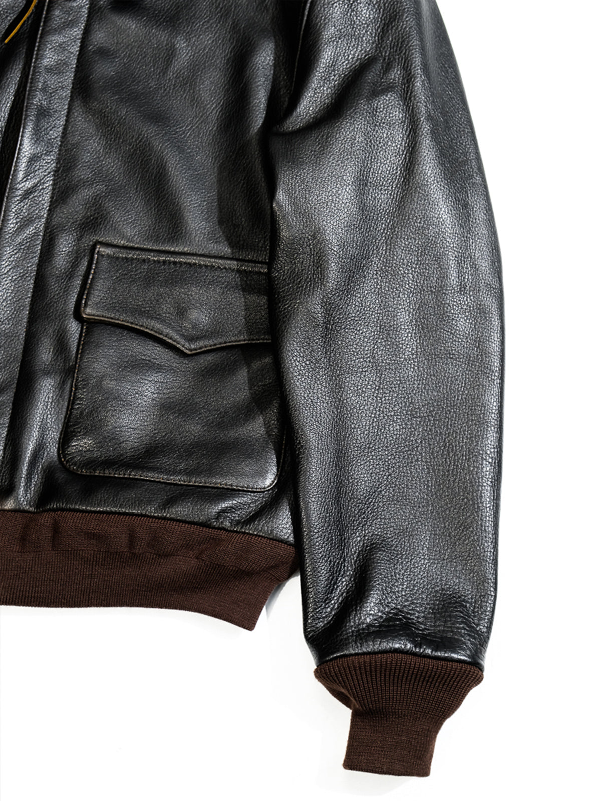 Vintage-goatskin-A2-bomber-jacket-sleeves-show