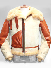 Blouson de vol B-3 blanc en cuir de mouton 