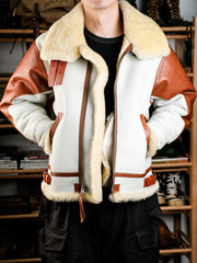 Blouson de vol B-3 blanc en cuir de mouton 