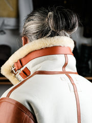 Blouson de vol B-3 blanc en cuir de mouton 
