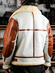 Blouson de vol B-3 blanc en cuir de mouton 