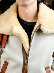Blouson de vol B-3 blanc en cuir de mouton 