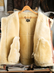 Blouson de vol B-3 blanc en cuir de mouton 