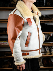 Blouson de vol B-3 blanc en cuir de mouton 