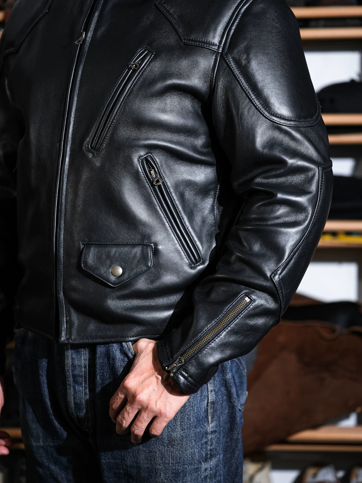 BRIXTON black jacket front detail with chest zip pocket, waist flap pockets and snap closures