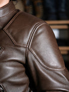 BRIXTON brown jacket shoulder and collar detail with reinforced panels