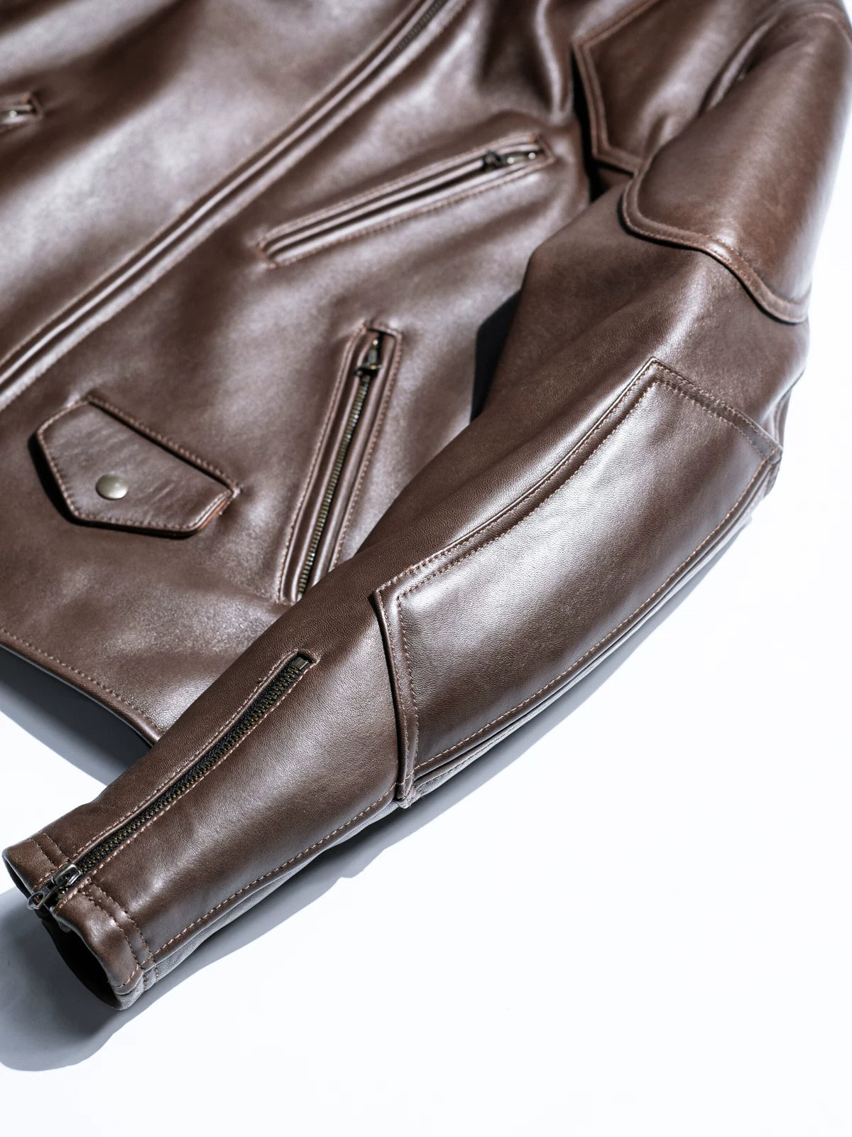 BRIXTON brown jacket lower body and sleeve detail with zippers