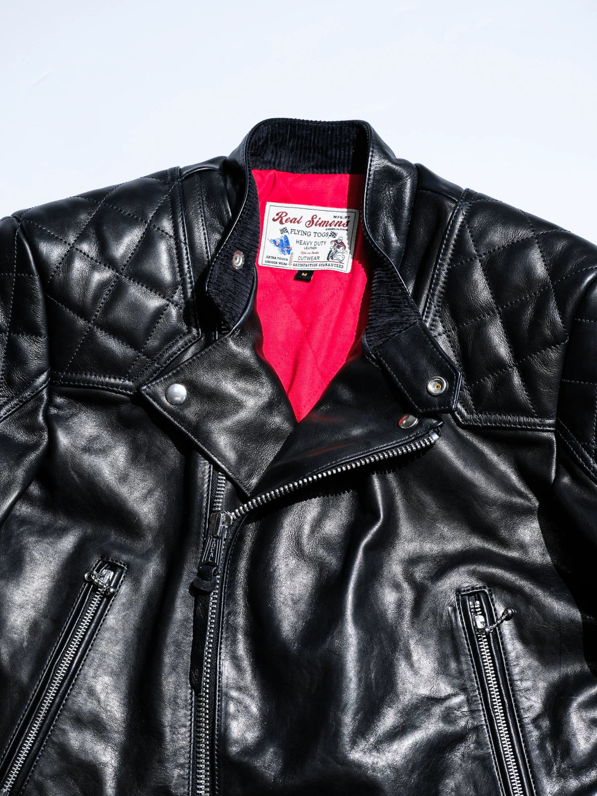MALLORY IMOLA jacket collar detail with black corduroy collar stand and vintage Real Simons Flying Togs woven label