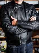 MALLORY IMOLA jacket with pebbled-grain cowhide, diamond quilting and brown leather cord zipper pulls