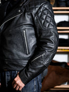 MALLORY IMOLA shoulder and sleeve detail with diamond quilting and zippered pockets