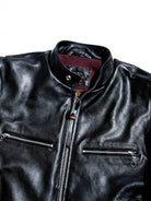 Mojave jacket collar, snap and zip pull detail with wine lining