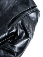 Leather grain and stitching detail on the Mojave jacket