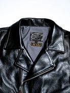 Flat lay collar open with REAL SIMONS leather patch and Great Quality Horse-Hide woven label
