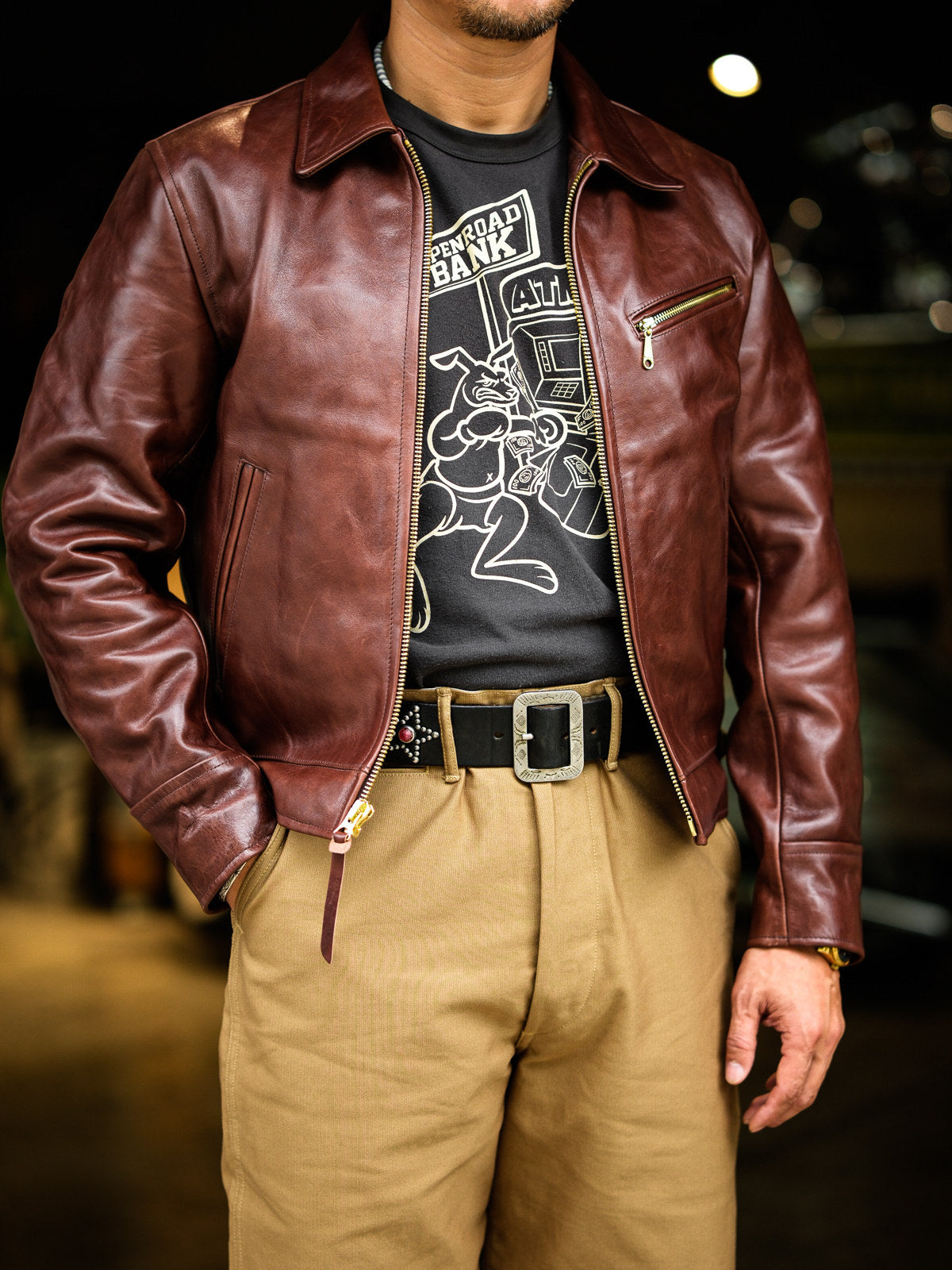 Real Simons 1940s California horsehide jacket amber brown veg-tanned	