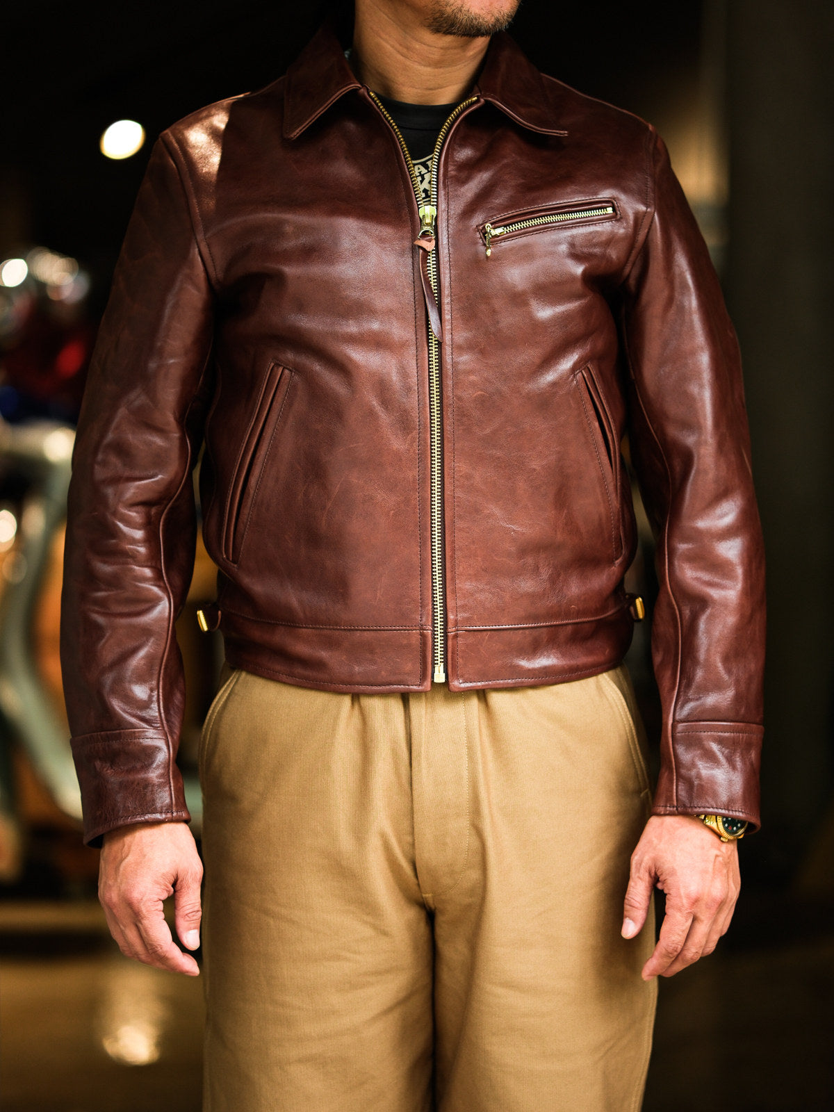 Real Simons 1940s California horsehide jacket amber brown veg-tanned	 3