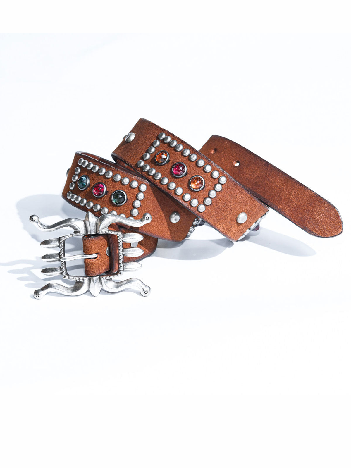1950s jeweled western leather belt - Italian full grain cowhide vintage cowboy belt by Real Simons
