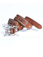 1950s jeweled western leather belt - Italian full grain cowhide vintage cowboy belt by Real Simons