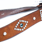 1940s-50s jeweled western leather belt vintage reproduction - Italian full grain cowhide with silver plated brass buckle