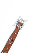 1940s-50s jeweled western leather belt vintage reproduction - Italian full grain cowhide with silver plated brass buckle