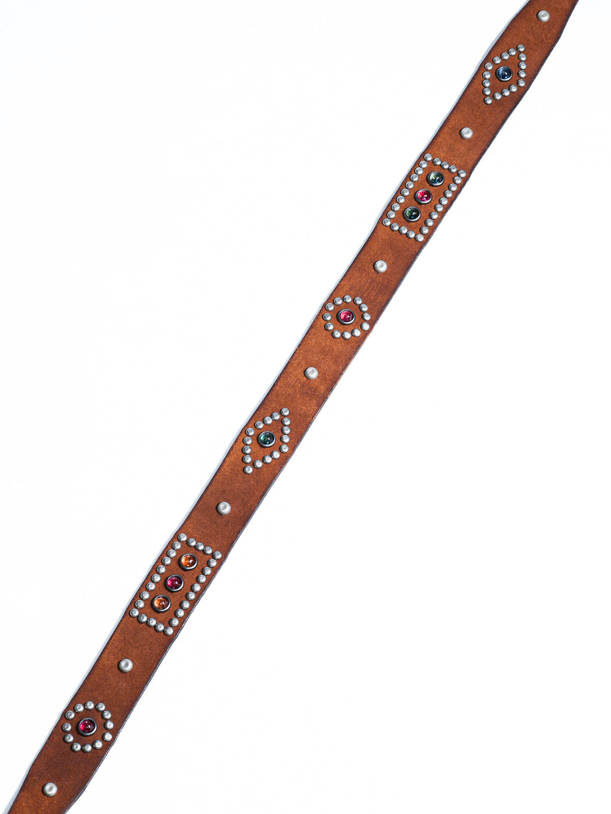 1940s-50s jeweled western leather belt vintage reproduction - Italian full grain cowhide with silver plated brass buckle