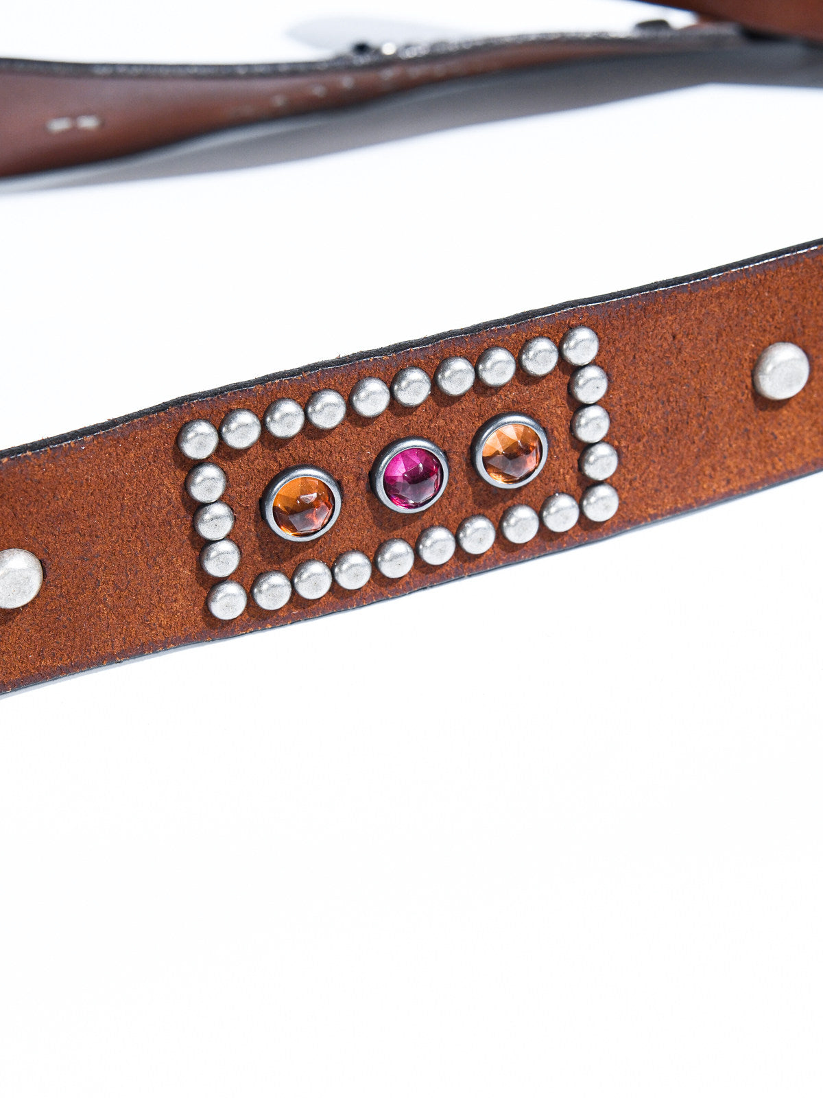 1940s-50s jeweled western leather belt vintage reproduction - Italian full grain cowhide with silver plated brass buckle