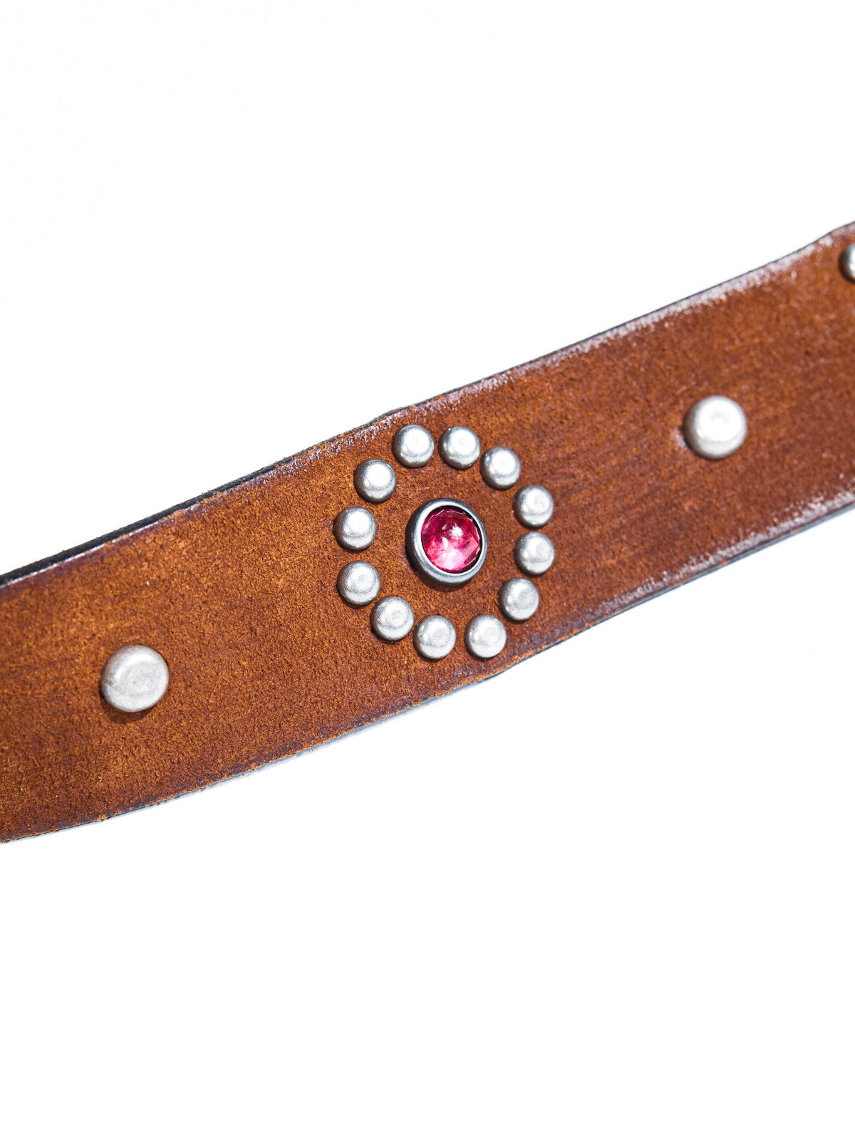 1940s-50s jeweled western leather belt vintage reproduction - Italian full grain cowhide with silver plated brass buckle