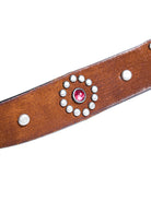 1940s-50s jeweled western leather belt vintage reproduction - Italian full grain cowhide with silver plated brass buckle