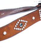 1940s-50s jeweled western leather belt vintage reproduction - Italian full grain cowhide with silver plated brass buckle