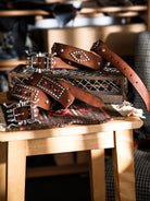 1950s jeweled western leather belt - Italian full grain cowhide vintage cowboy belt by Real Simons