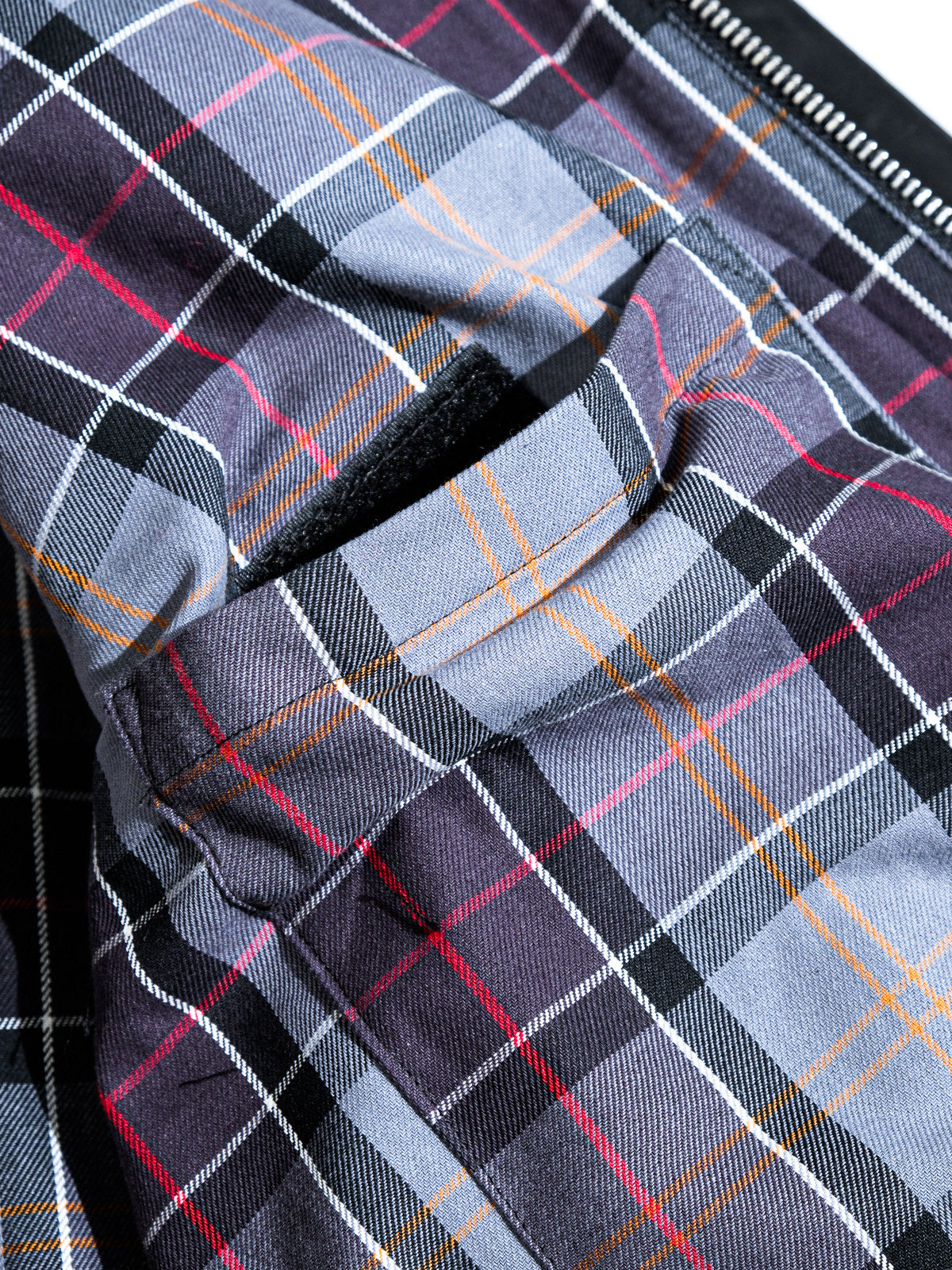 Transport jacket hardware details - MILDEX snap, IDEAL two-way zipper and tartan cotton lining