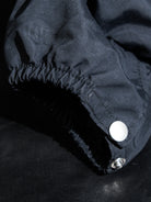 Transport jacket hardware details - MILDEX snap, IDEAL two-way zipper and tartan cotton lining